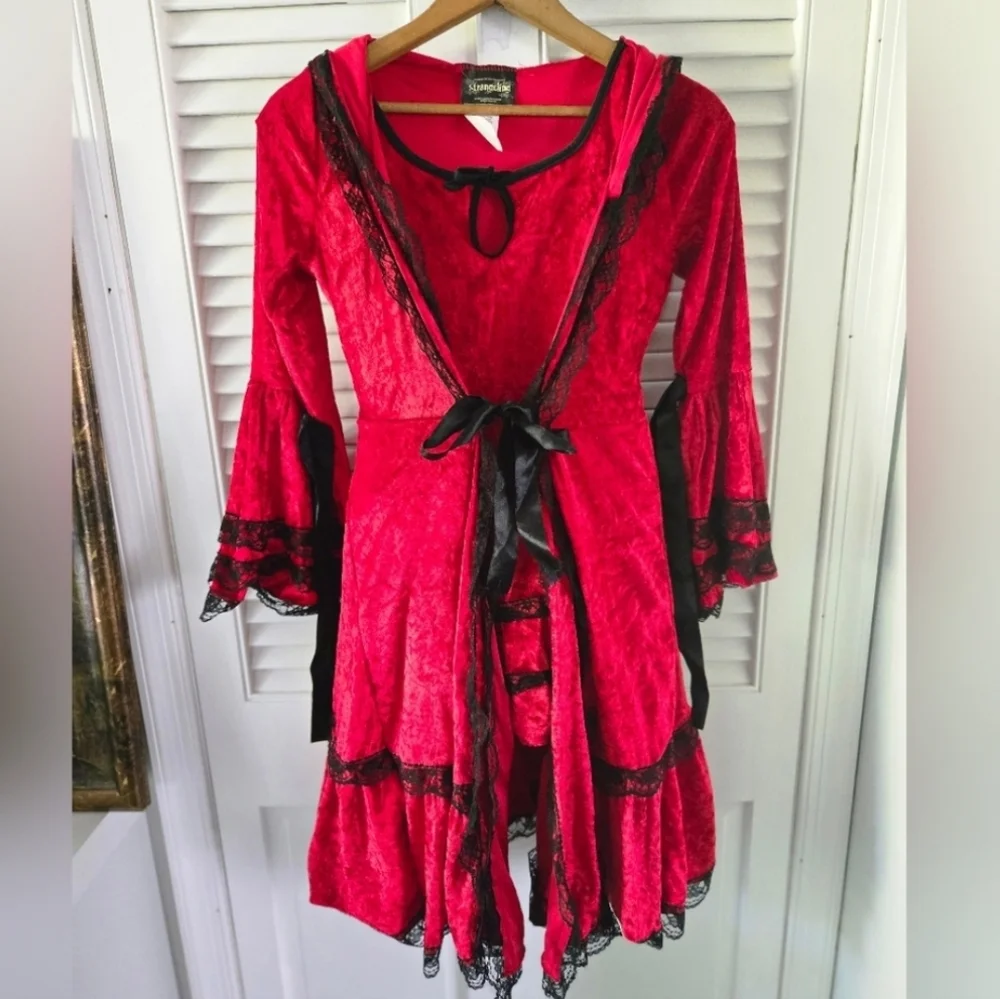 Girls Red Riding Hood Costume Gothic Lace Velvet Halloween